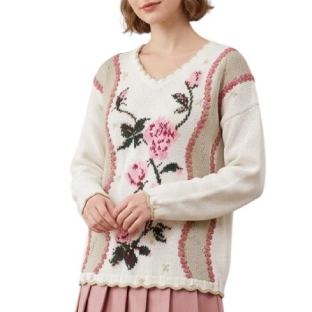 Vintage 90s Express floral Pink Rose sweater
Grandmacore Cottagecore  Easter